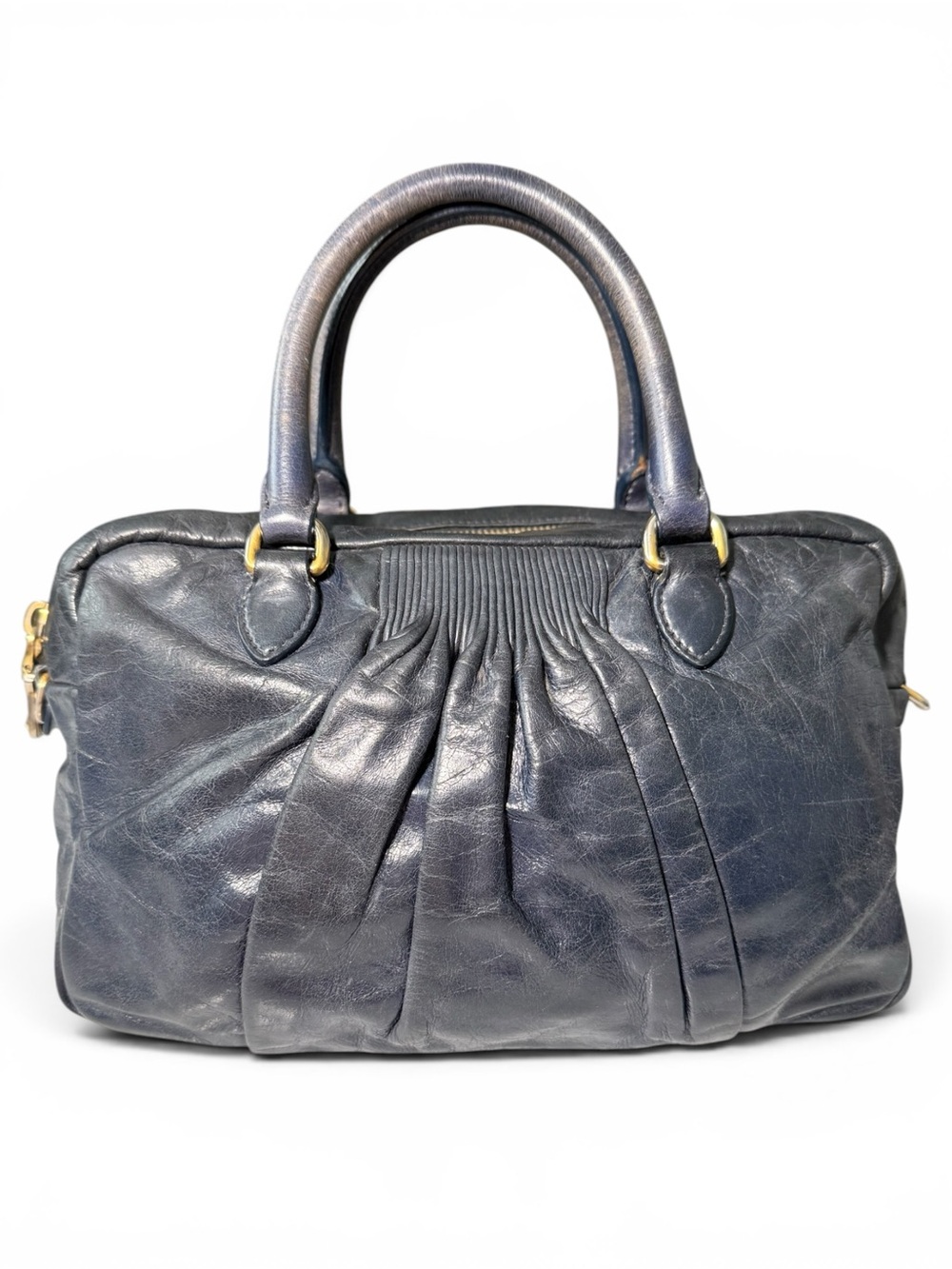 Miu Miu Pleated Leather Satchel Bag in Black